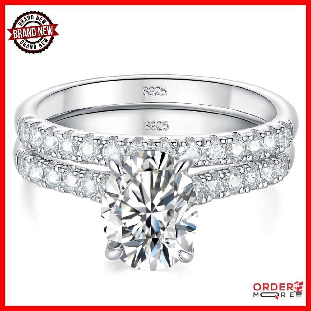 Sterling Silver Moissanite Bridal Set Size 5-10 Wedding Engagement Rings